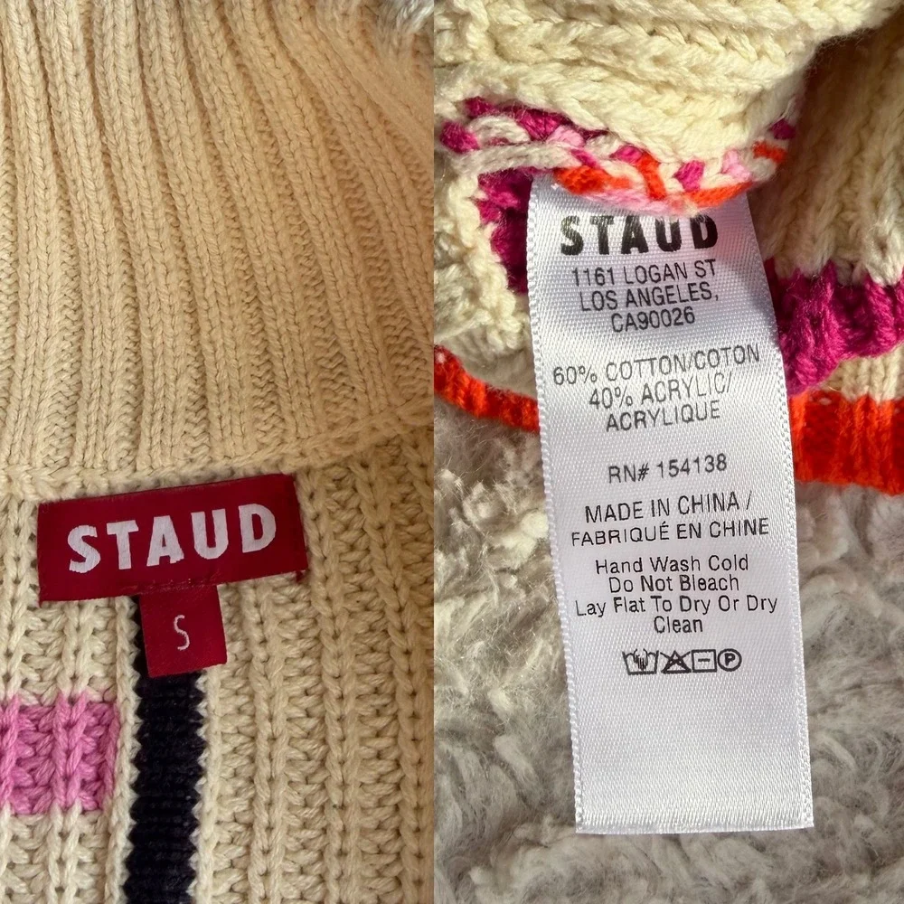 STAUD Hampton Sweater Cream Multi Color Stripe Quarter Zip Knit Oversized Long S - Picture 4 of 11